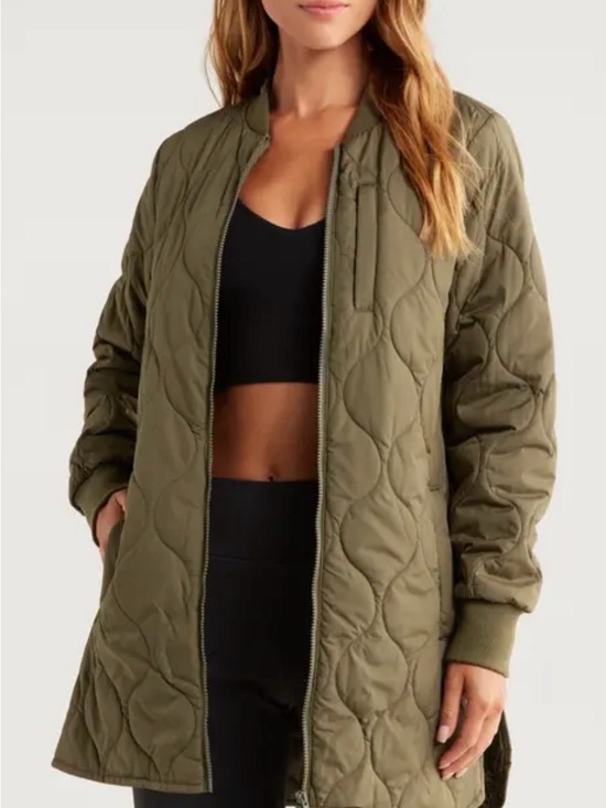 Zella Jackets & Blazers - Zella Olive Quilted Long Bomber Jacket - Women
